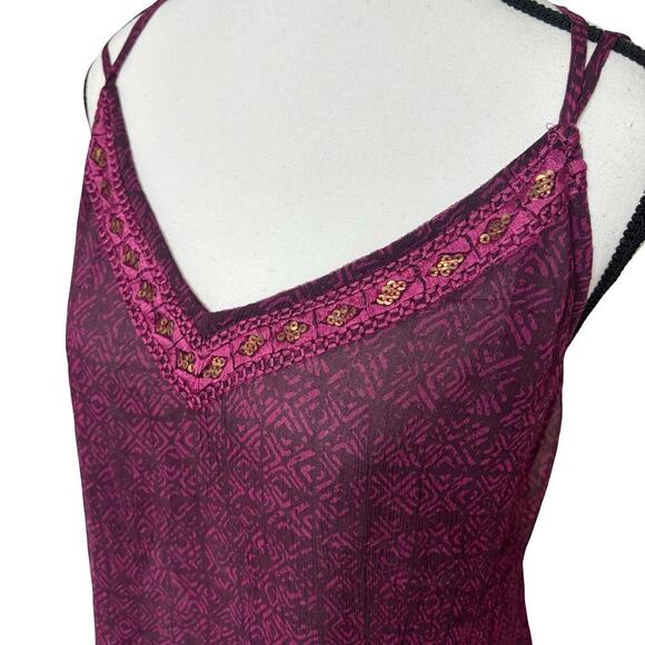 Y2K VINTAGE LUCKY BRAND BEADED FLOWY TANK CAMI TOP LARGE - Picture 4 of 8